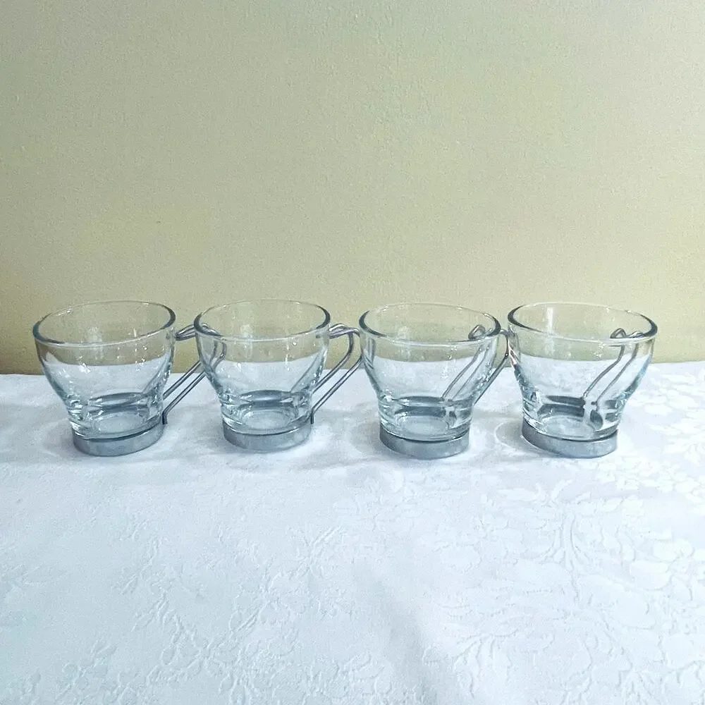 Bormioli Rocco Oslo Italian Glass Coffee Espresso Cups Tempered Metal Handle